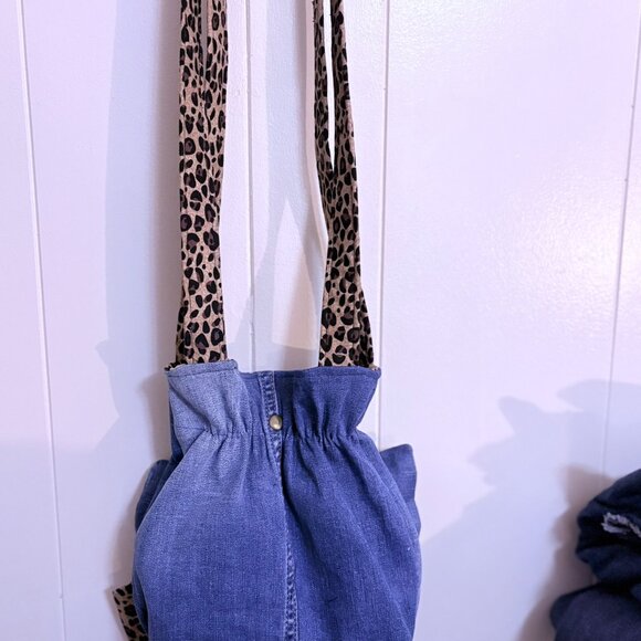 Shoulder Bag, Bow, Denim, Leopard Print, Purse, Handbag, Pocketbook - Picture 3 of 5